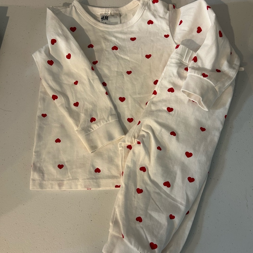 H&M Kids Pajama Set - White with Red Heart Print